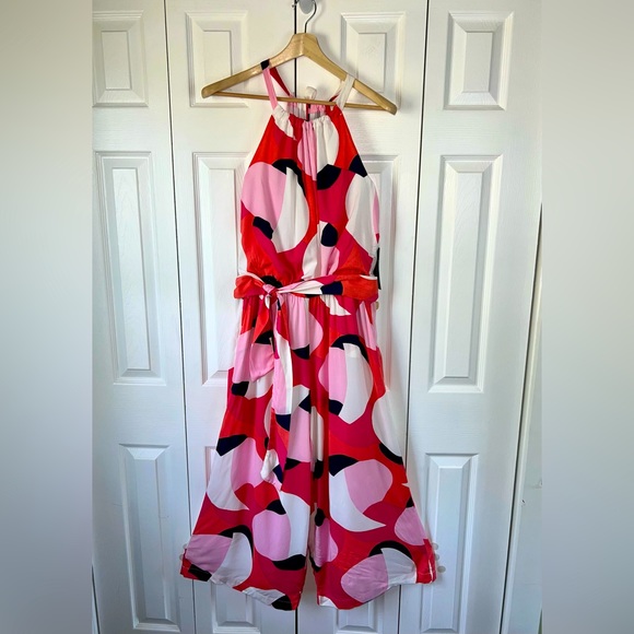NWT Nordstrom Gibson belted halter romper, bright geometric print Sz M(8/10) - Picture 2 of 14